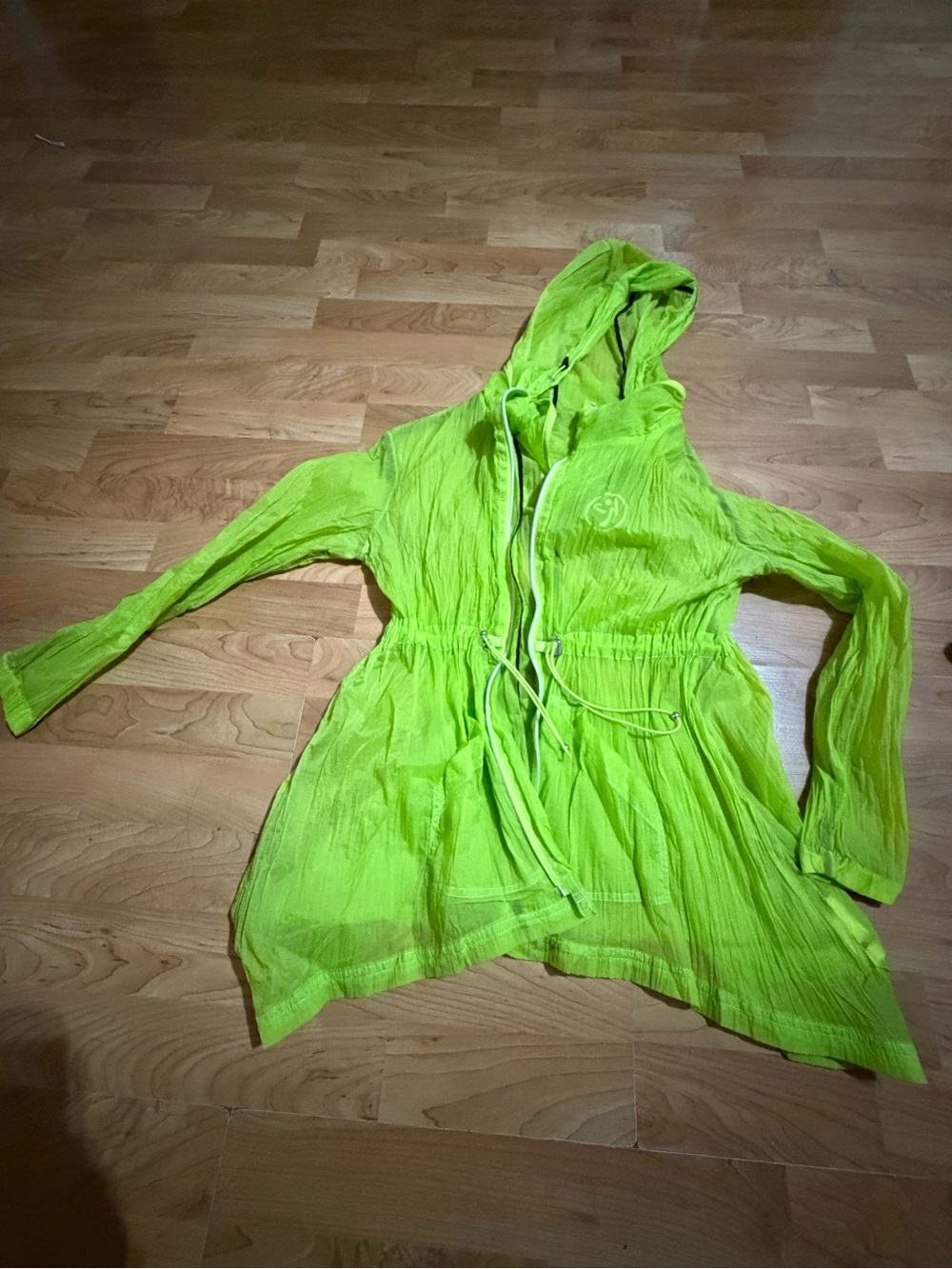 Zumba Fitness Neon Green Hooded Utility Jacket Large